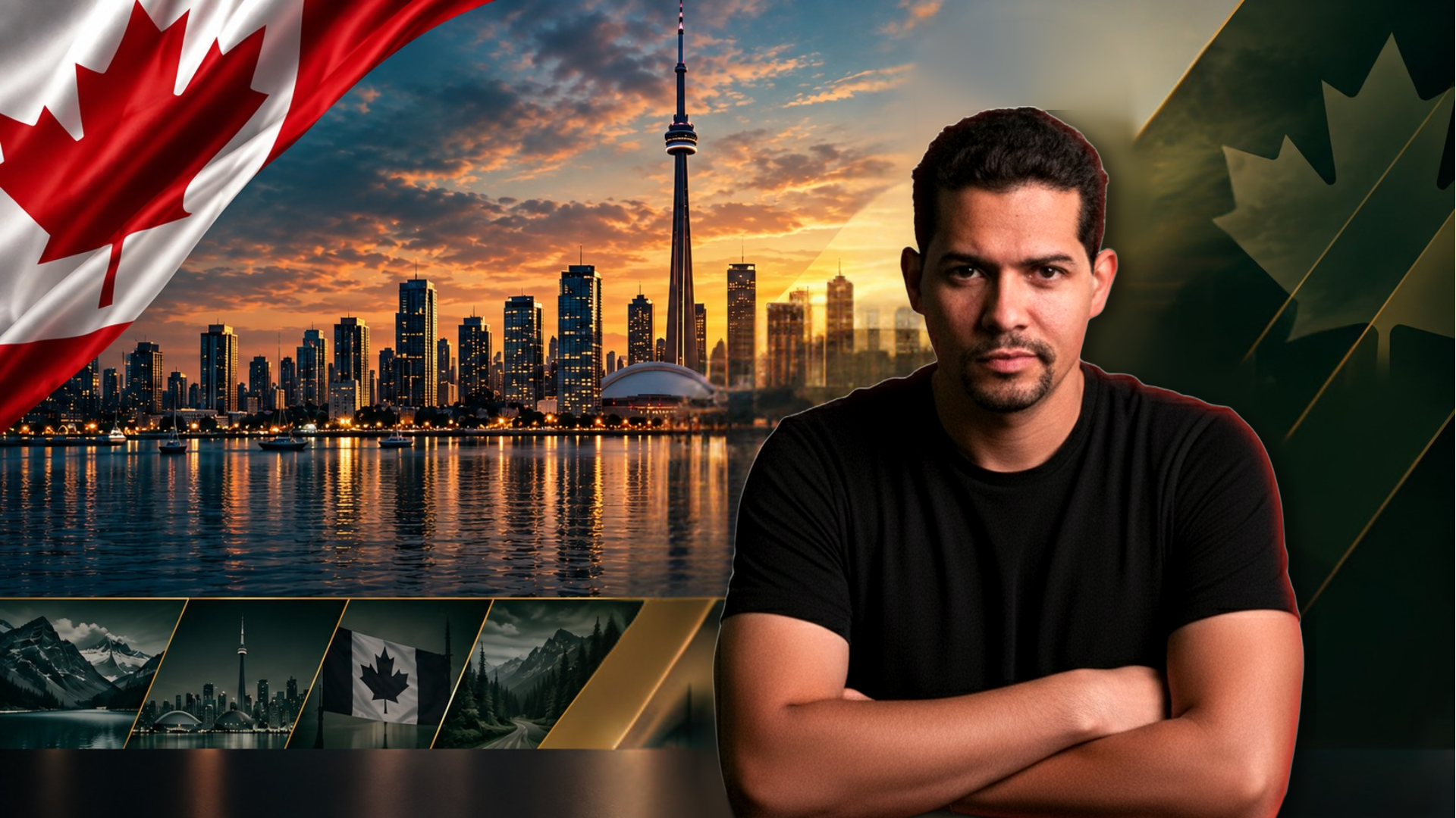 Ronaldo Brazza com o skyline de Toronto ao fundo